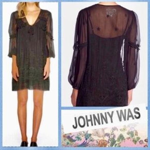 NEW Johnny Was Ima Tunic Dress Sheer Black Lace Eyelet Embroidered Women XS - Picture 1 of 13